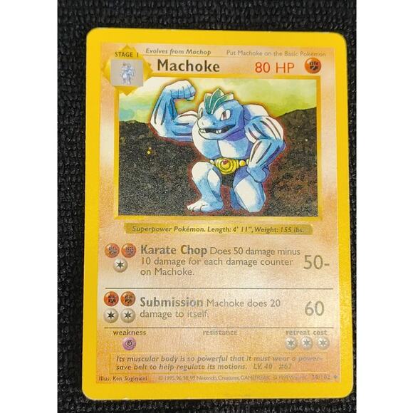 Pokemon Machoke 34/102 Base Set Pikachu Card Game Collectable 1999 Vintage Rare - Picture 1 of 6